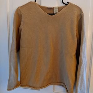 L.L. Bean Rolled Hem V-neck Sweater Camel XS